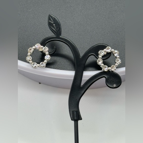 Sterling Silver Plated Halo Crystal Post Earrings Made With Swarovski Crystals - Picture 1 of 4